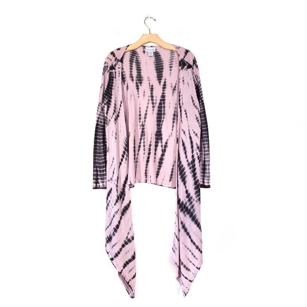SOFT SURROUNDINGS Waterfall Open Front Hi-Low Cardigan Sweater in Pink Tie Dye - Picture 1 of 8